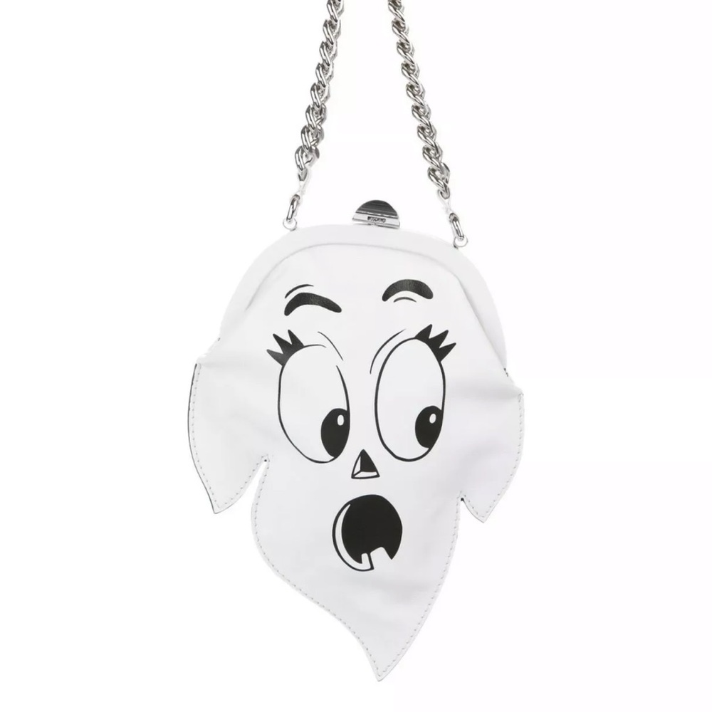 2020 Moschino Couture White Leather GHOST Pumpkin Face BAG clutch Halloween - Picture 3 of 3